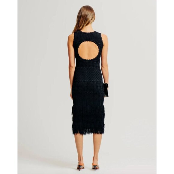 TORN BY RONNY KOBO Ryan Knit Fringe Midi Dress Black Womens Size Small - Picture 3 of 13